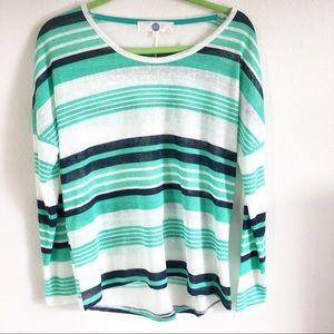 WF top sheer white with green & blue stripes sz L